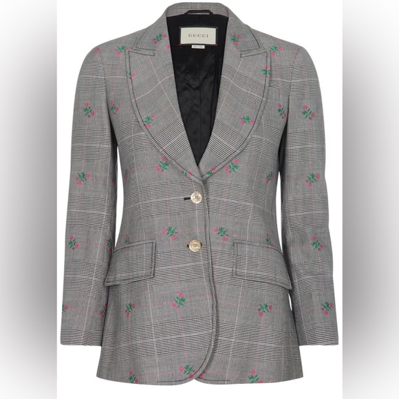 Gucci Wool Checked Floral Jacket Blazer Prince of Wales - Picture 1 of 11